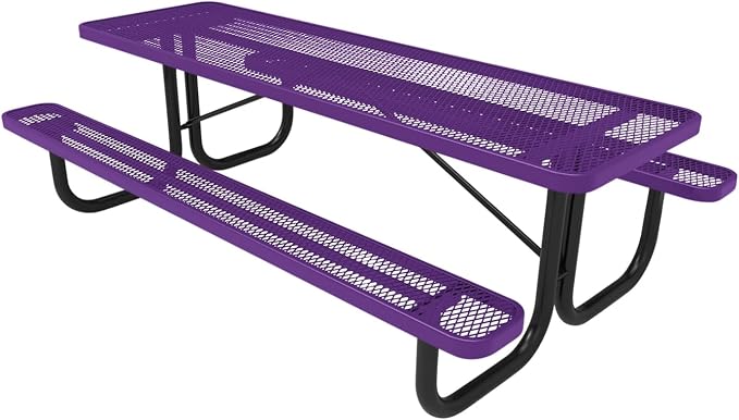 COATEDOUTDOORFURNITURE Heavy-Duty Portable Outdoor Picnic Table, Thermoplastic Coated Expanded Metal Commercial-Grade Patio Dining Furniture Made in America (8ft Rectangular, Textured Purple)