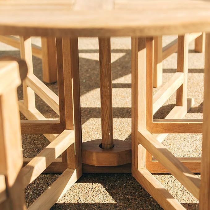 TITAN GREAT OUTDOORS Ash & Ember Luna Grade A Teak 39" Round Dining Table, Drop Leaf Design, Indoor Outdoor Patio or Porch Dining, Weather Resistant Solid Wood with Umbrella Hole