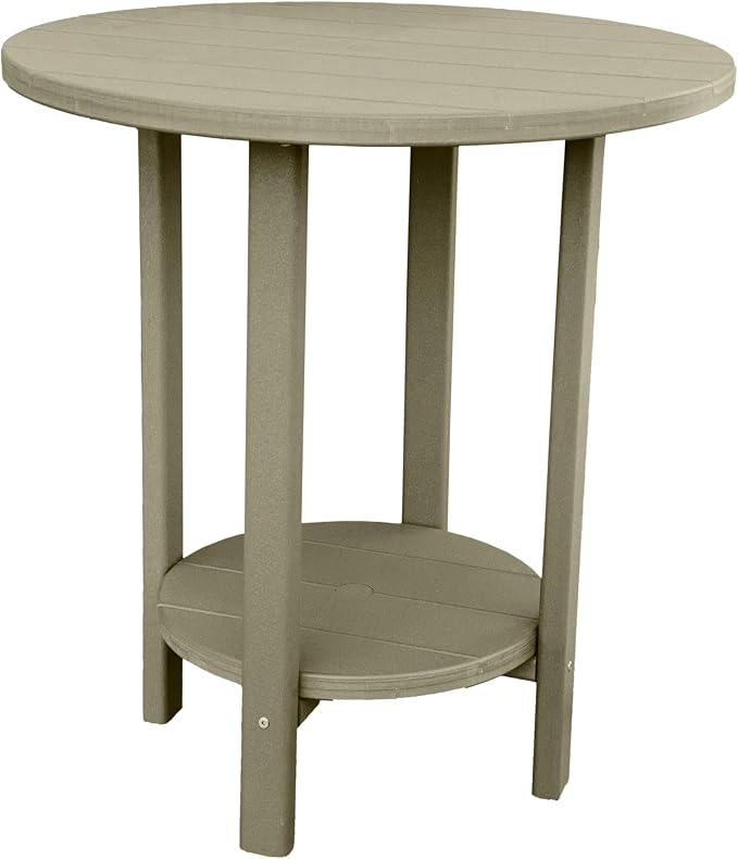 Phat Tommy Round Bar Height Patio Table - Outdoor Bar Table - Balcony Height Patio Furniture for Your Deck - Poly Outdoor Furniture, Weatherwood