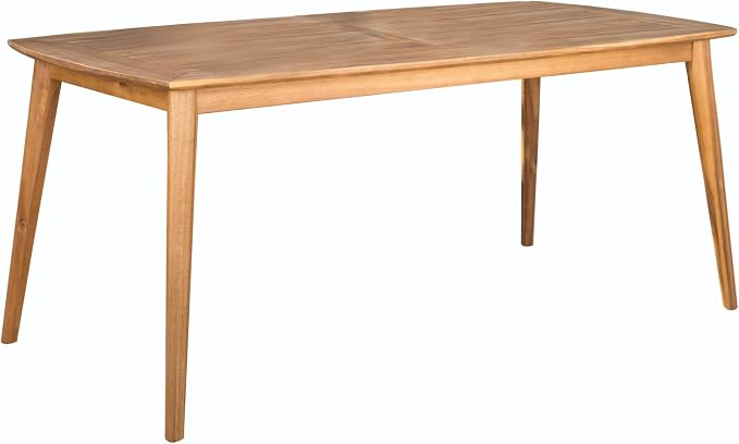 Christopher Knight Home 7 Piece Outdoor Dining Set, 71" Acacia Wood Patio Table with 6 Light Brown Wicker Chairs and Cream Cushions, Teak Finish Wood Dining Table Set for Backyard Garden Porch Deck