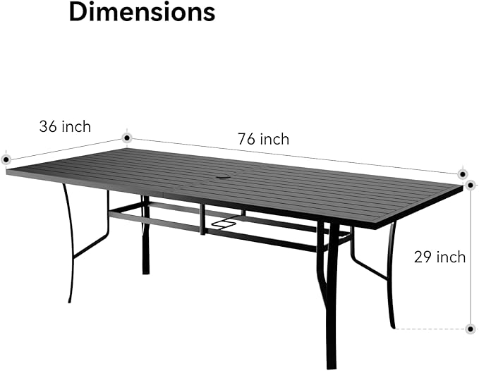 Trevero 9 Pieces Outdoor Dining Table 76"x36"+ 8 Patio Dining Chair Set for 8 People, Rectangle Patio Dining Table and Chairs with Stable Metal Frame for Garden, Backyard, Umbrella Hole Design