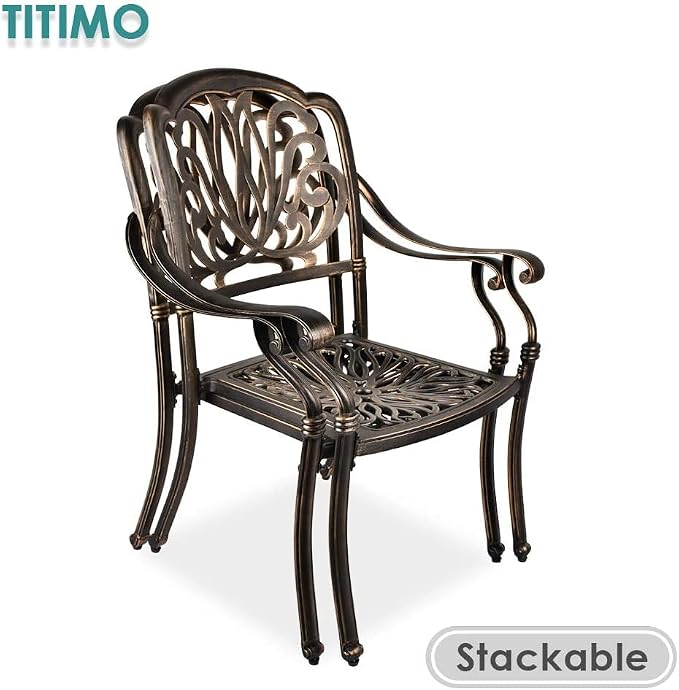 TITIMO 7-Piece Cast Aluminum Patio Dining Set, Outdoor Dining Furniture Patio Conversation Set, Rectangular Table w/Umbrella Hole for Backyard Deck Poolside (Khaki-Fixed Elizabeth Chair, 7 Pcs)