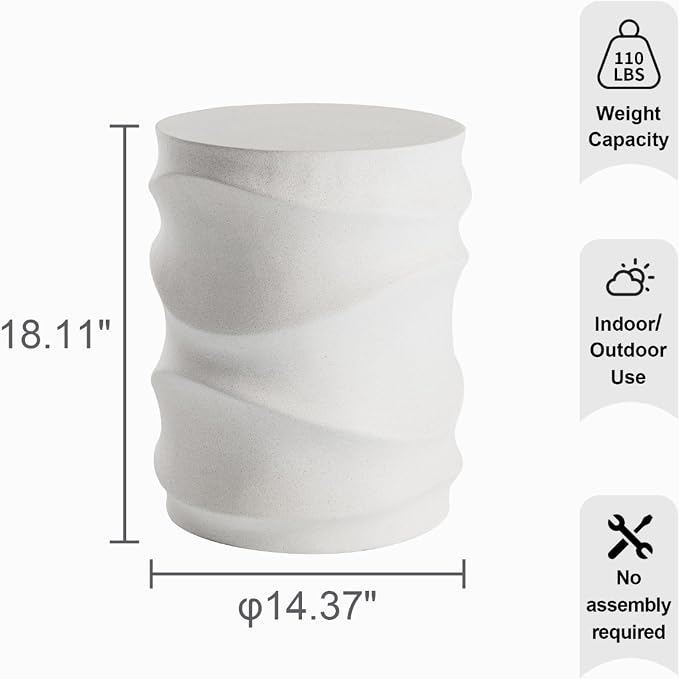 HOMPUS Outdoor Side Table Set of 2, Patio End Table w Water Wave, Unique MgO Lightweight Concrete Accent Table, Modern Vintage Garden Tool for Indoor Outdoor Use, Warm White