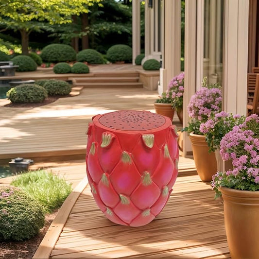 Garden Side Table, Outdoor Plant Stand,Tropical Art Deco Resin Decorative Furniture, 13.4 Inch Multi-Purpose Novelty Ornament for Patio Poolside Indoor Outdoor Home Garden Decor (Pitaya)