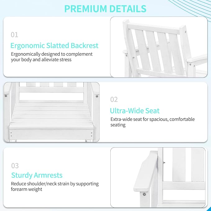 Outdoor Chairs All-Weather Patio Dining Chair with Backrest and Armrest, 300 LBS Support HDPE Outdoor Patio Furniture Chairs for Garden, Deck, Porch, White
