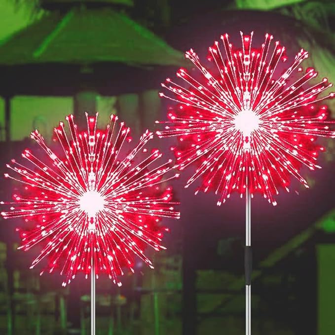 Solar Firework Lights, 2 Pack 120 LEDs 2 Lighting Modes Solar Garden Lights Outdoor Waterproof for Yard Patio Walkway Pathway Party Wedding Christmas Decorative - Red