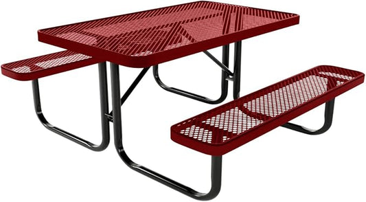 COATEDOUTDOORFURNITURE Heavy-Duty Portable Outdoor Kids Table, Expanded Metal Kids Picnic Table, Commercial-Grade Picnic Table, Made in America (4ft Rectangular, Childrens, Textured Burgundy)