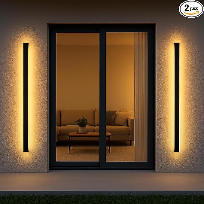 Porch Lights Outdoor Set of 2,59 Inch Outdoor Wall Lights,3000K Warm Light Linear Wall Lights,45W Wall Mount Exterior Light Fixture for House,Garage