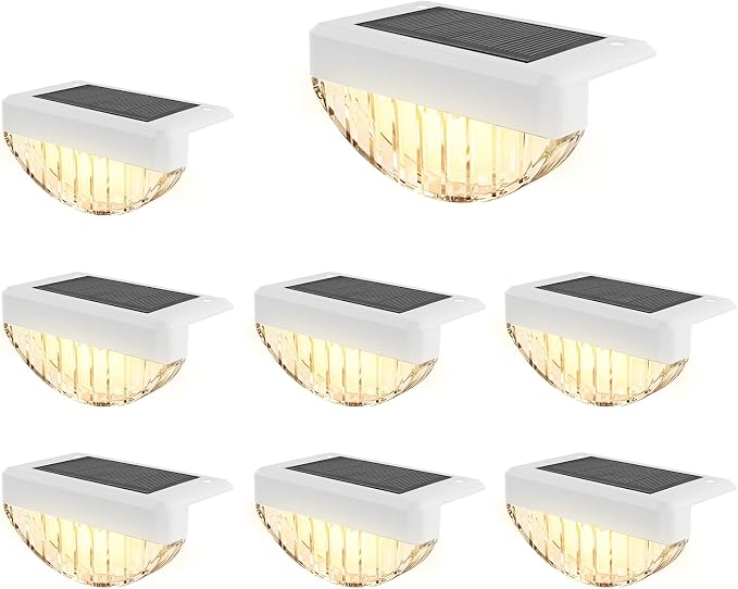 VOLISUN 8 Pack Solar Deck Lights Outdoor, Warm White LED Solar Step Lights for Outside, Waterproof Fence Light for Patio, Deck, Stairs, Yard, Pool and Porch (White)
