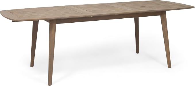 IRONORA Grey Wash Acacia Wood Extendable Patio Dining Table, 94.5 Inch Rectangular Slatted Top Outdoor Farmhouse Table for 6-8 People, Weathered Wooden Table for Backyard Balcony