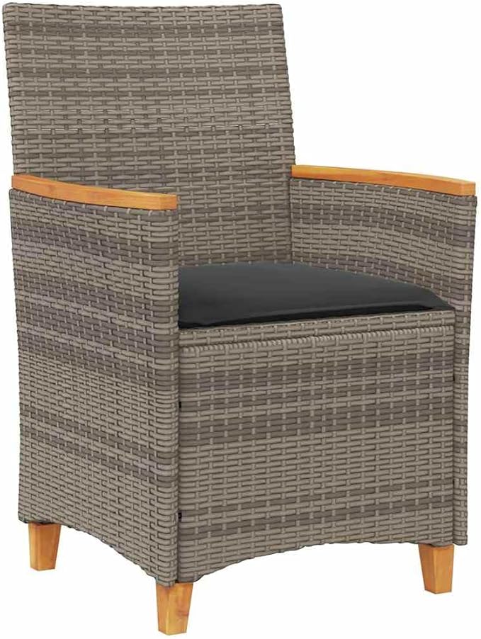 5 Piece Poly Rattan Garden Dining Set, Patio Table and 4 Chairs with Cushions, Modern Grey Outdoor Furniture for Backyard Terrace