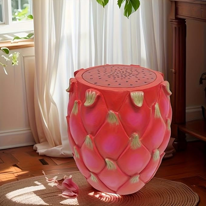 Garden Side Table, Outdoor Plant Stand,Tropical Art Deco Resin Decorative Furniture, 13.4 Inch Multi-Purpose Novelty Ornament for Patio Poolside Indoor Outdoor Home Garden Decor (Pitaya)
