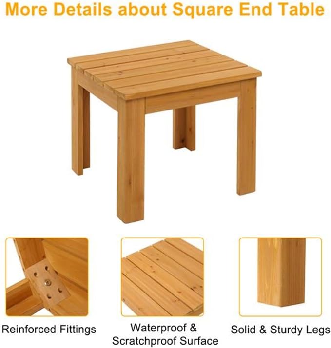 Fir Wood Side Table, Patio Wooden Square Side End Table Coffee Bistro Table Indoor Outdoor for Porch, Poolside, Backyard, Garden, Yard, Balcony, Living Room, Natural