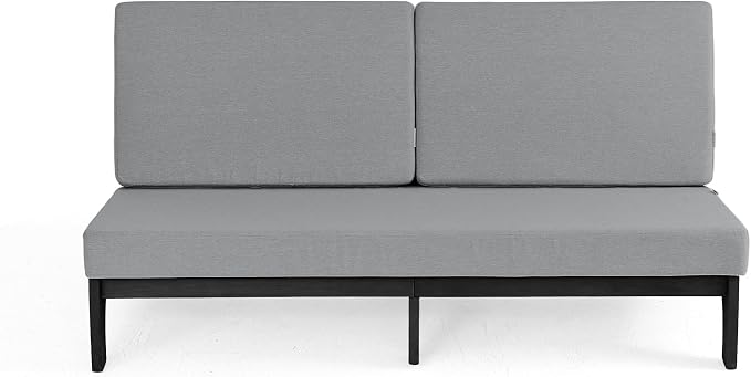 Outdoor Furniture Patio Couch, Weather Resistant 3-Seater Patio Sofa with Removable Cushion, Black Solid Wood Frame for Porch & Backyard Seating - Grey