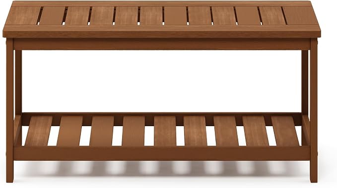 Furinno TIOMAN Patio Table, Outdoor Coffee Table with Shelf, Side Table for Patio Garden Porch, Teak Oil Finish, Light Wood