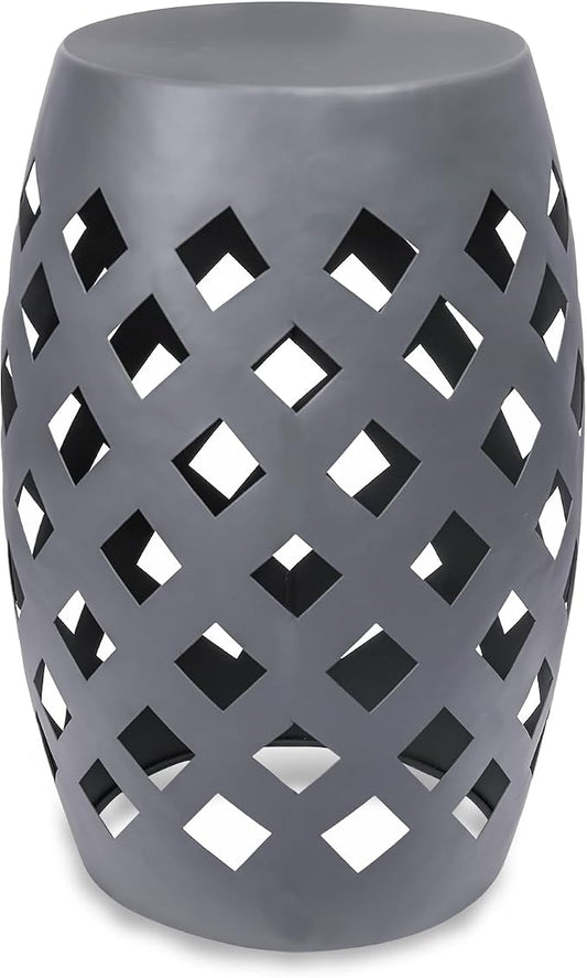 Vipush Outdoor Lace Cut Iron Side Table, Patio Garden Stool Coffee End Table Nightstand for Small Spaces, Living Room, Front Porch, Poolside, Gray