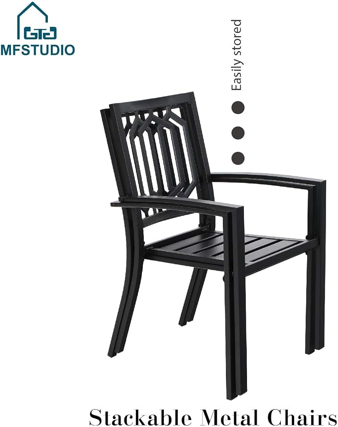 MFSTUDIO Outdoor Dining Set for 4, Round Patio Table and Chairs Set with Umbrella Hole, 5 Piece Patio Furniture Set for Deck, Backyard, Poolside & Garden