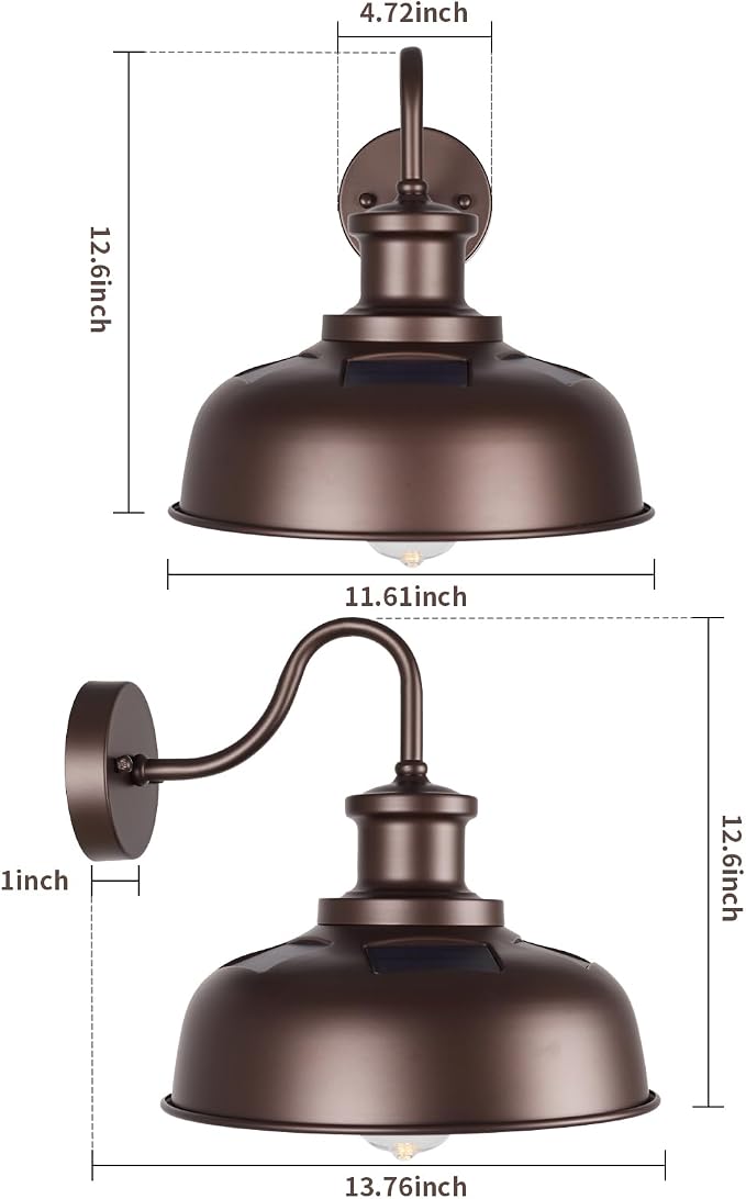 Solar Barn Light for Outside, Outdoor Wall Lights Solar Powered, Farmhouse Exterior Wall Sconce, Industrial Outside Lighting Fixture, Rustic Bronze White Lantern for Barn Shed Coop Garage Patio