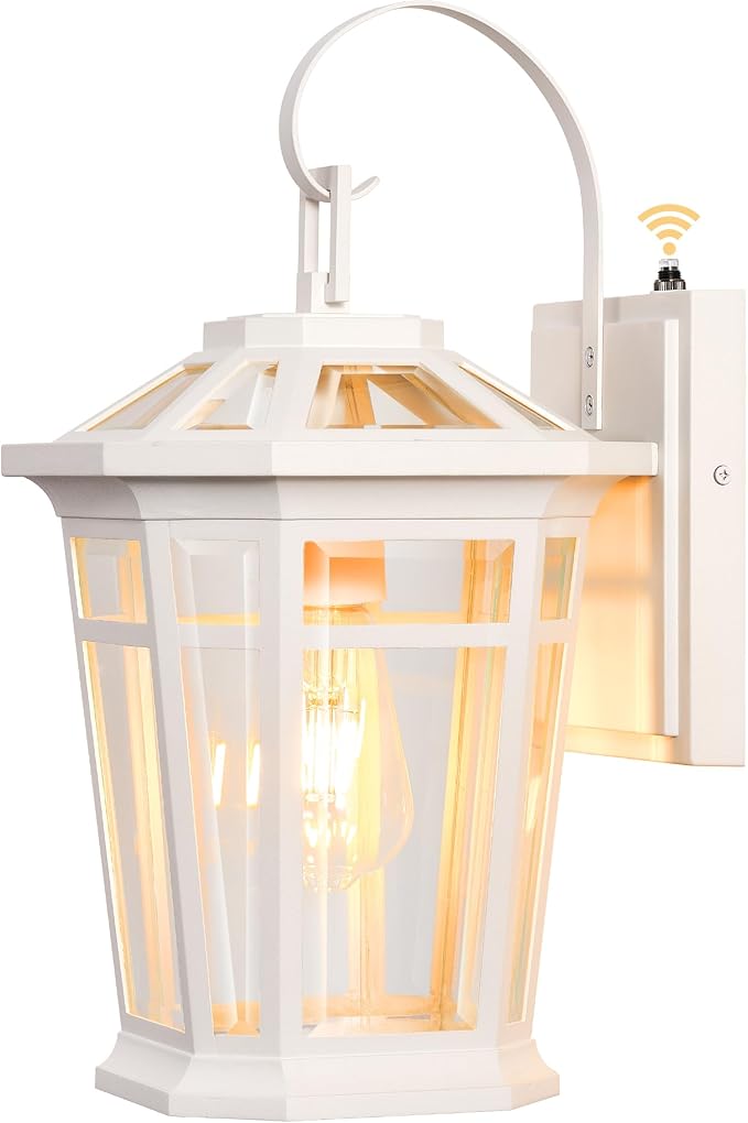 VIANIS Large Dusk to Dawn Outdoor Wall Lights, White Exterior Wall Light, 100%Aluminum Waterproof Front Door Light Fixture Outdoor, Modern Outside Garage Lights Fixtures with Tempered Glass for House