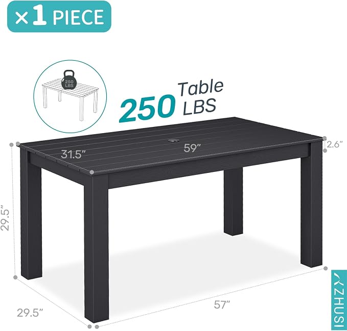 ZHUSI Outdoor Dining Set for 6 HDPE (Black, 1 Table)