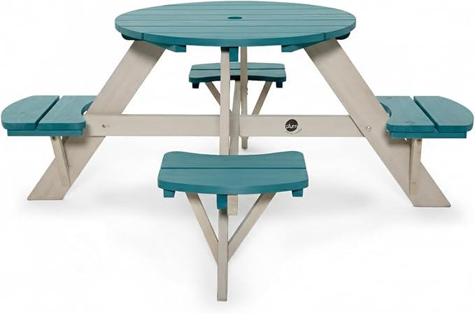 Plum® Kids Picnic Table - Wooden Toddler Table and Chairs Set, Outdoor Furniture for Patio, Garden, Backyard Dining & Activity, 4 Built-in Benches, Sturdy, Durable, Weatherproof, Ages 3+, Teal