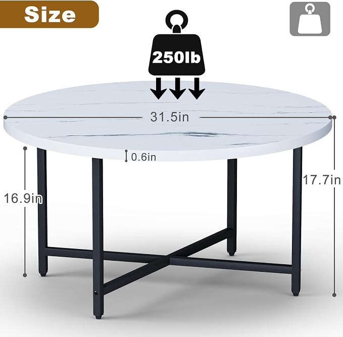 FAMIDGE Coffee Table, 31.5" Large Round Coffee Table for Living Room, Center Tables for Family & Office Use, Outdoor Coffee Table Round, Large White(31.5" D x 17.7" H)