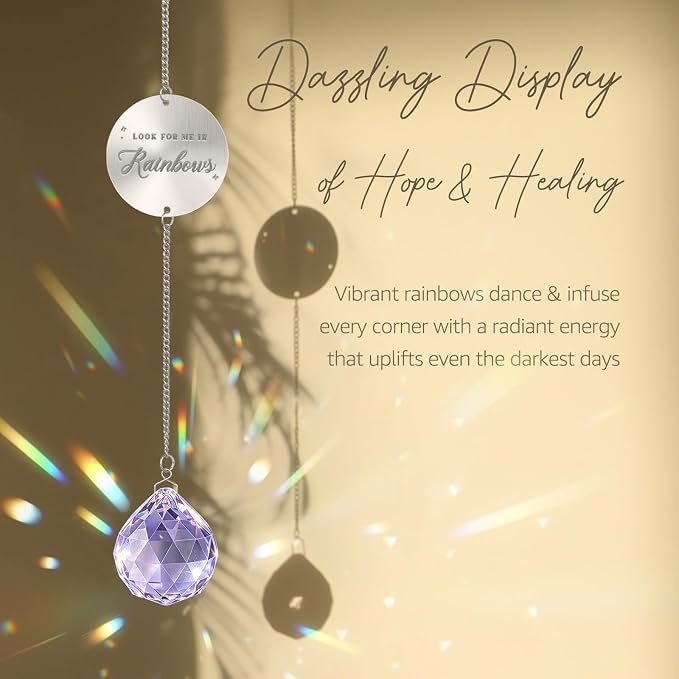Mooncraftlogy Memorial Gift for Loss of Loved One, Light Crystal Suncatcher | Unique Sympathy Idea, Purple Memory Prism Crystal Ball, Grief Rainbow Sun Catcher, Bereavement Box for Mom Dad Son Daughter