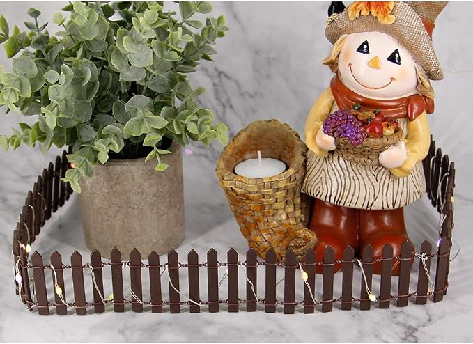 Miniature Fairy Garden Fence, DIY Wood Picket Fence Mini Ornament (Brown)