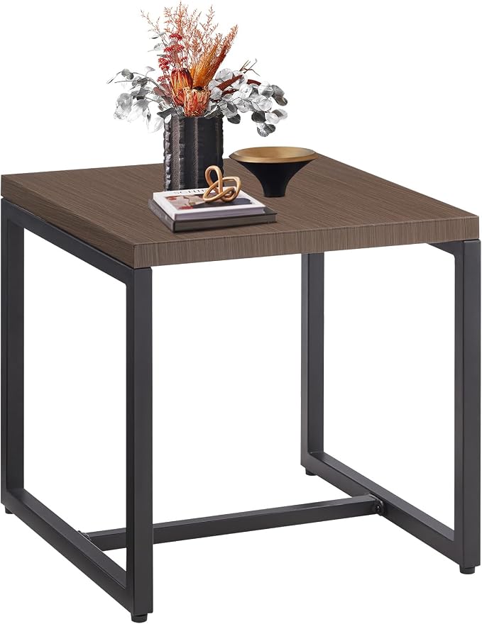 Belord Small Outdoor Side Table: 50 Lbs Weight Capacity Square Metal Patio Side Table with Anti-Rust Frame, Modern Outdoor End Table Furniture - Brown