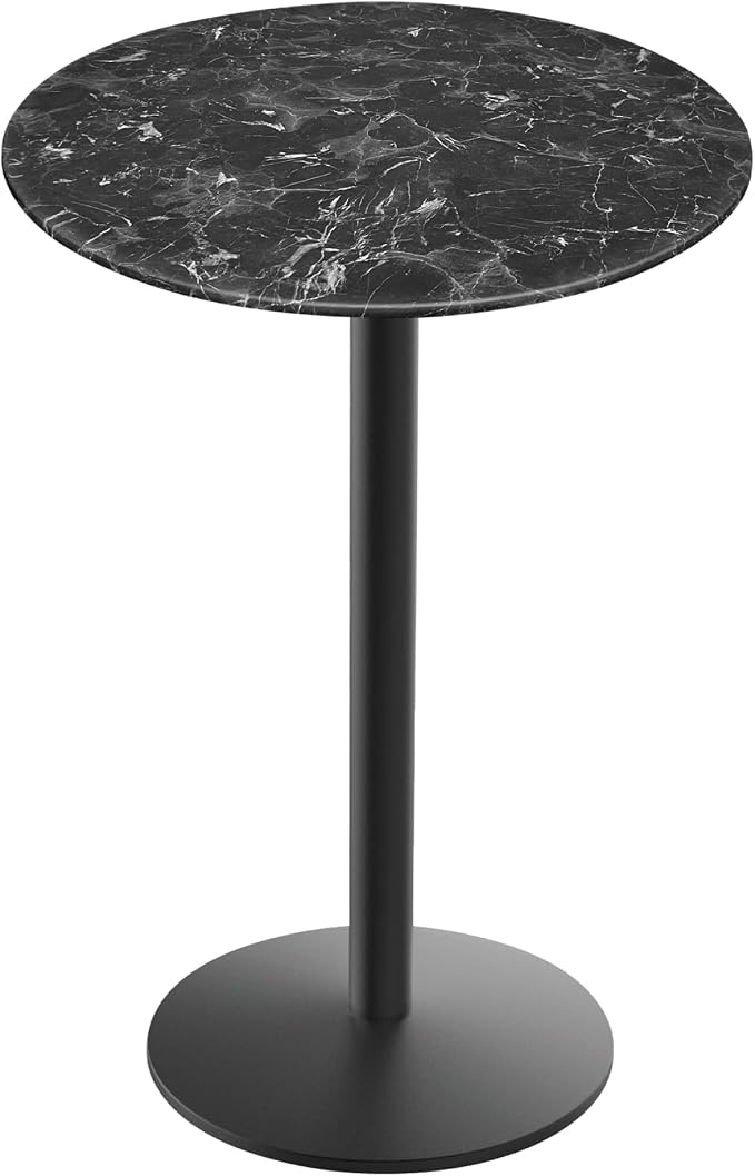 Holland Bar Stool Co. 42" Tall OD214 Indoor/Outdoor All-Season Black Wrinkle Table with 32" Diameter Black Marble EuroSlim Top