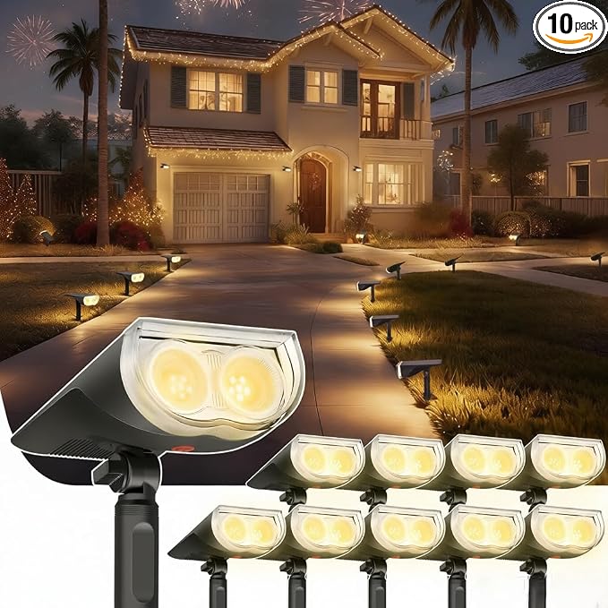 Linkind Solar Spotlights Outdoor Waterproof Dusk to Dawn Warm White 10 Pack | StarrayS Mini, 2 Lighting Modes, 3000K, IP65, Adjustable Head for Landscape Garden Yard Patio Flag Tree Backyard Pathway