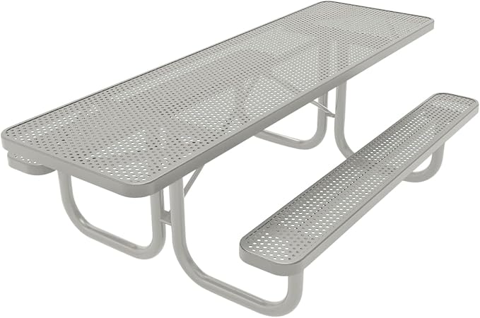COATEDOUTDOORFURNITURE Heavy-Duty Portable ADA-Compliant Outdoor Picnic Table, Punched Steel Patio Furniture Made in America (8ft Rectangular, Both-Side Handicap, Grey with Grey Frames)
