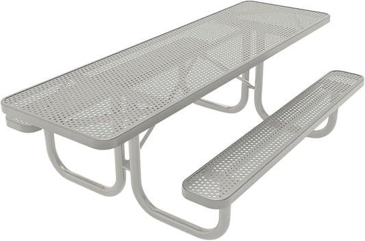 COATEDOUTDOORFURNITURE Heavy-Duty Portable ADA-Compliant Outdoor Picnic Table, Punched Steel Patio Furniture Made in America (8ft Rectangular, Both-Side Handicap, Grey with Grey Frames)