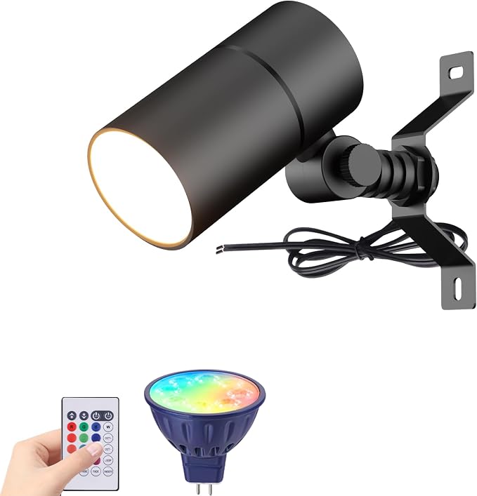 12V Low Voltage Landscape Light for Down Light Tree Lights, Remote Control RGBW MR16 LED Bulb, RGB+CCT Tunable 2700K-6500K, IP65 Waterproof Spotlight for Outdoor Garden Yard Fence (Black)