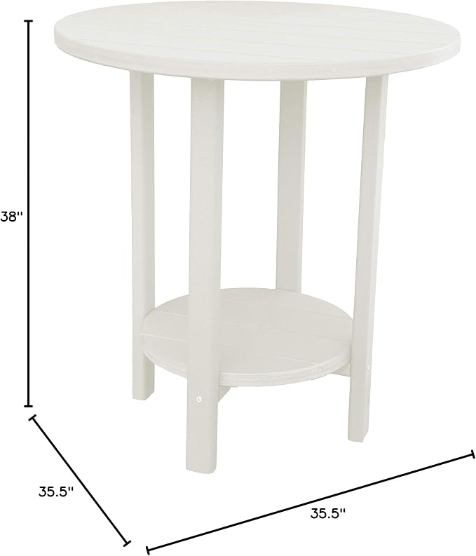 Phat Tommy Round Bar Height Patio Table - Outdoor Bar Table - Balcony Height Patio Furniture for Your Deck - Poly Outdoor Furniture, White