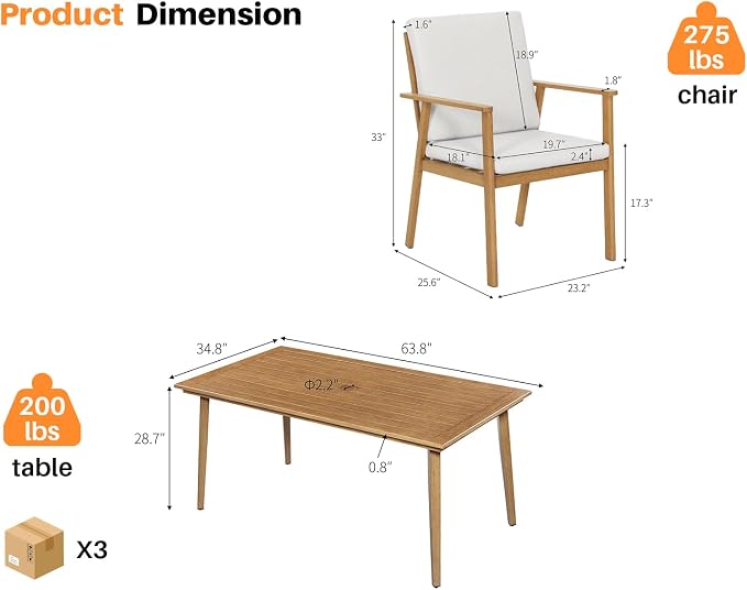 7 Pieces Patio Dining Set for 6, Never-Rust Aluminum Outdoor Table and Chair Set, Outdoor Dining Set with Cushions, Outdoor Patio Table Sets with Umbrella Hole for Deck Garden Pool, Teak