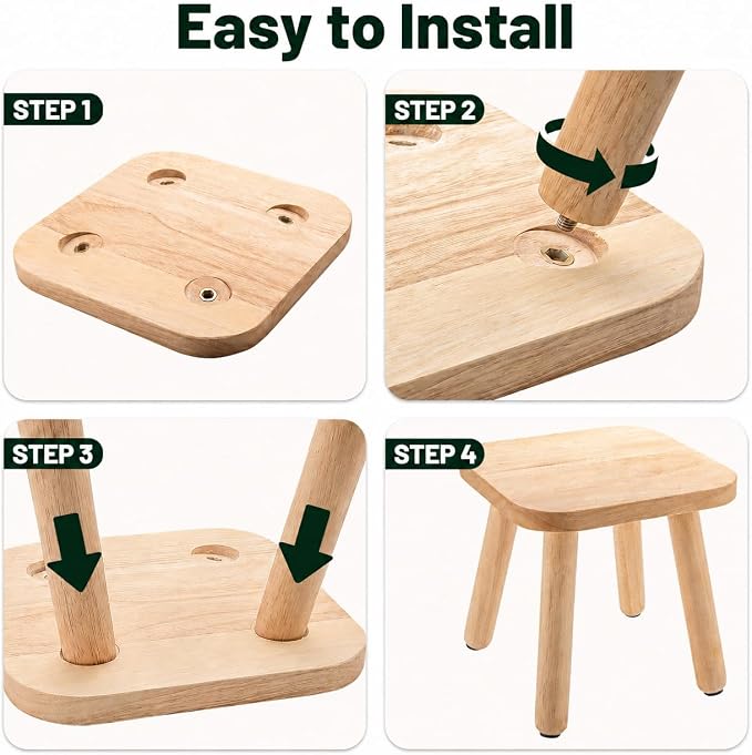 Wooden Picnic Stool, Tool-Free Assembly Solid Wood Low Profile Portable Seat for Indoor Home, Outdoor Camping, Beach and Patio