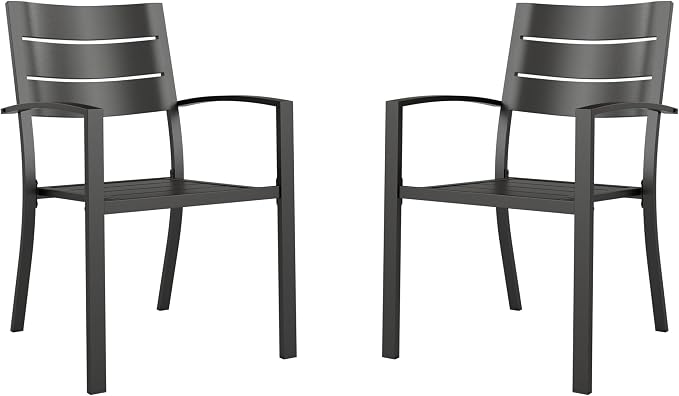Sophia & William Metal Outdoor Dining Chairs Set of 2 - Stackable Black Patio Chairs, 300lb Capacity
