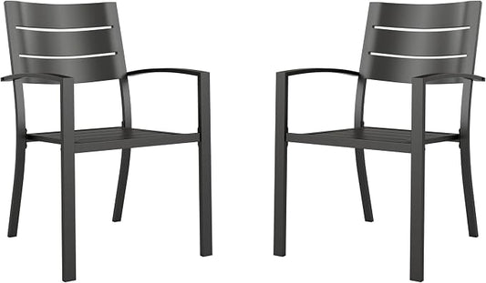 Sophia & William Metal Outdoor Dining Chairs Set of 2 - Stackable Black Patio Chairs, 300lb Capacity