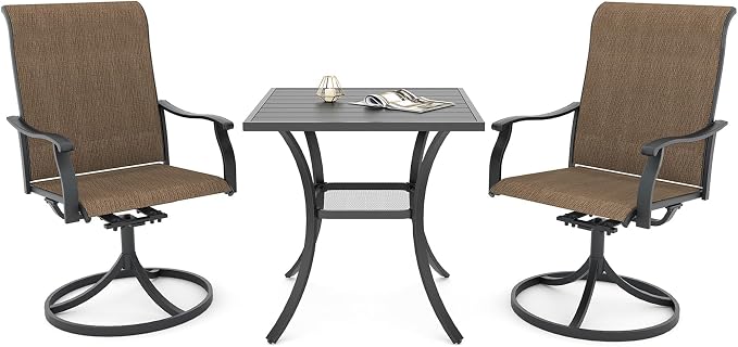 Anmutig Patio Table and Chairs with Outdoor 27.5" Square Table, Brown Yellow Swivel Rocking Chairs Set 2 - Style1