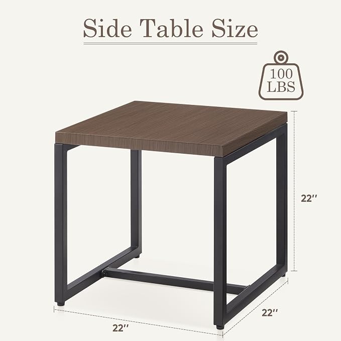 Belord Small Outdoor Side Table: 50 Lbs Weight Capacity Square Metal Patio Side Table with Anti-Rust Frame, Modern Outdoor End Table Furniture - Brown
