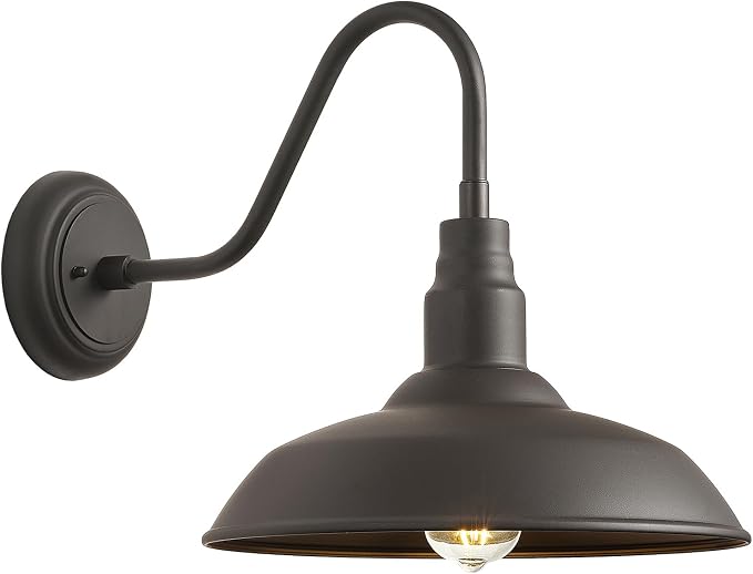 14in Dome Outdoor Gooseneck Lights for Barn, Dark Bronze Exterior Farmhouse Light Fixture with Wall Mount, Outside Goose Neck Wall Sconce for Patio, Porch, Entryway