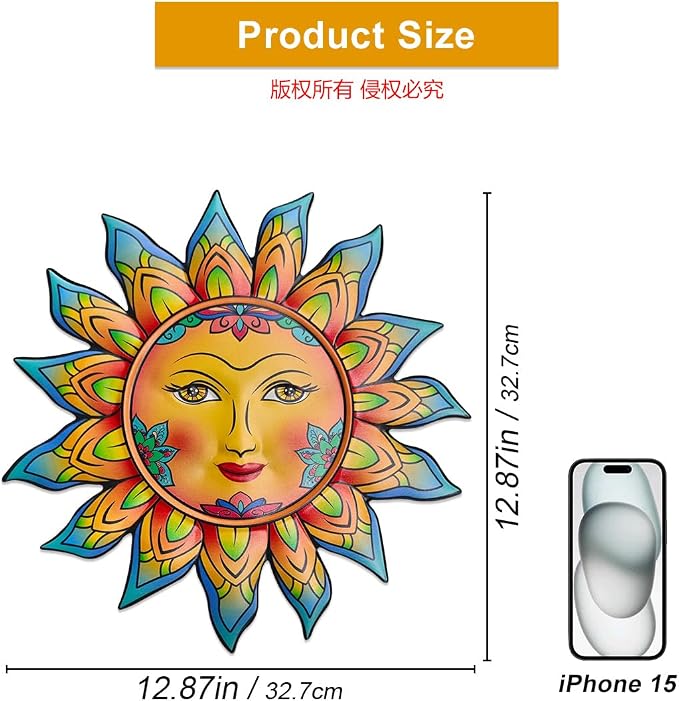 Daogtc Metal Sun Flower Wall Decor,12.87 inches Sun Wall Art Hanging Decoration for Indoor and Outdoor, Garden Farmhouse Yard Patio Fence Living Room Bedroom Decor