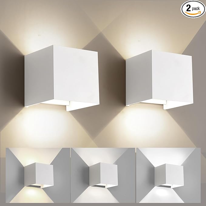 20W 3CCT Adjustable Up and Down LED Wall Sconce 2 Pack | White IP65 waterproof ETL certified 1300LM Exterior/Interior Lighting Fixtures for porches & patios