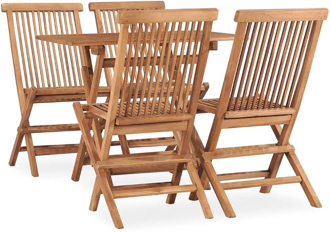 5 Piece Folding Patio Dining Set Solid Teak Wood Outdoor Table and Chairs for Garden Deck Space Saving Furniture Weather Resistant Easy Assembly