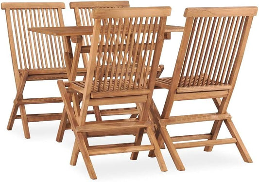 5 Piece Folding Patio Dining Set Solid Teak Wood Outdoor Table and Chairs for Garden Deck Space Saving Furniture Weather Resistant Easy Assembly