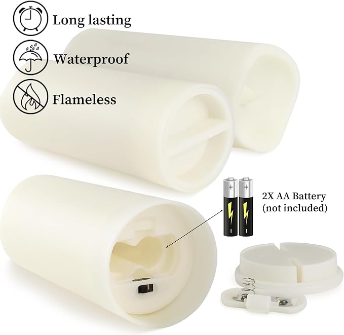 YOROXRG Set of 24 Waterproof Outdoor Flameless Candles, LED Candles with 4 Remote and Timer,(H 4" 5" 6" x D 2.2"),for Christmas,Halloween,Wedding,Festival