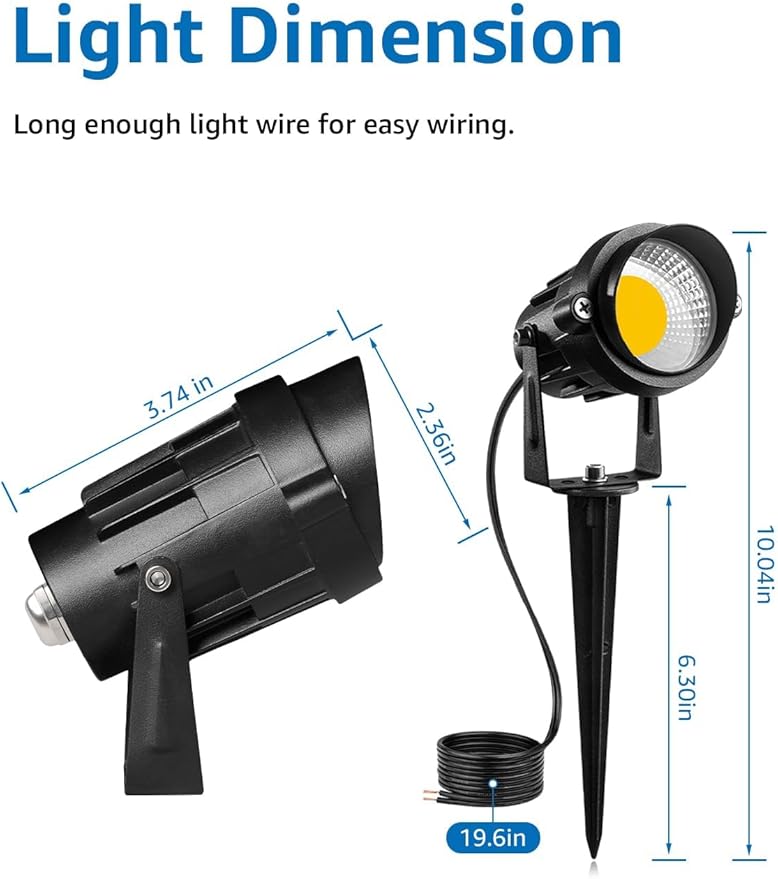 SUNVIE 12W Low Voltage LED Landscape Lights with Connectors, Outdoor 12V Super Warm White (900LM) Waterproof Garden Pathway Lights Wall Tree Flag Spotlights with Spike Stand (10 Pack with Connector) | Outdoor 12V Waterproof Super Warm White 900LM Garde...