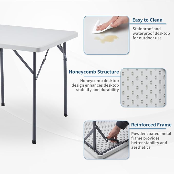 KAIHAOWIN Square Folding Table-31.5"x31.5" Plastic Card Table with Foldable Legs Portable Small Utility Table for Indoor Outdoor -White