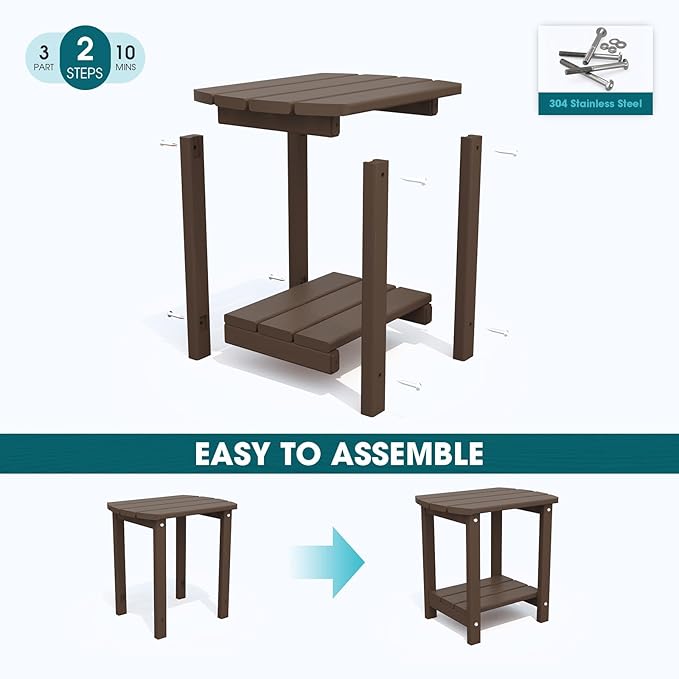 THOEOE Adirondack Outdoor Side Table, 2-Tier Sturdy Patio End Table Weather Resistant, Morden Side Table for Patio, Pool, Porch, Brown